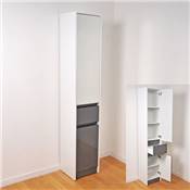 Colonne MODENA miroir 2 portes + 1 tiroir / Blanc-Gris