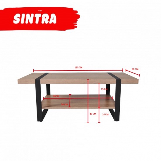 table basse SINTRA 120X60CM / chêne blanchi et métal noir