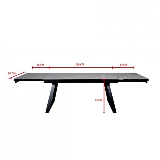 Table céramique extensible STARLIGHT 160X90CM + 2 allongés de 58CM / effet marbre gris