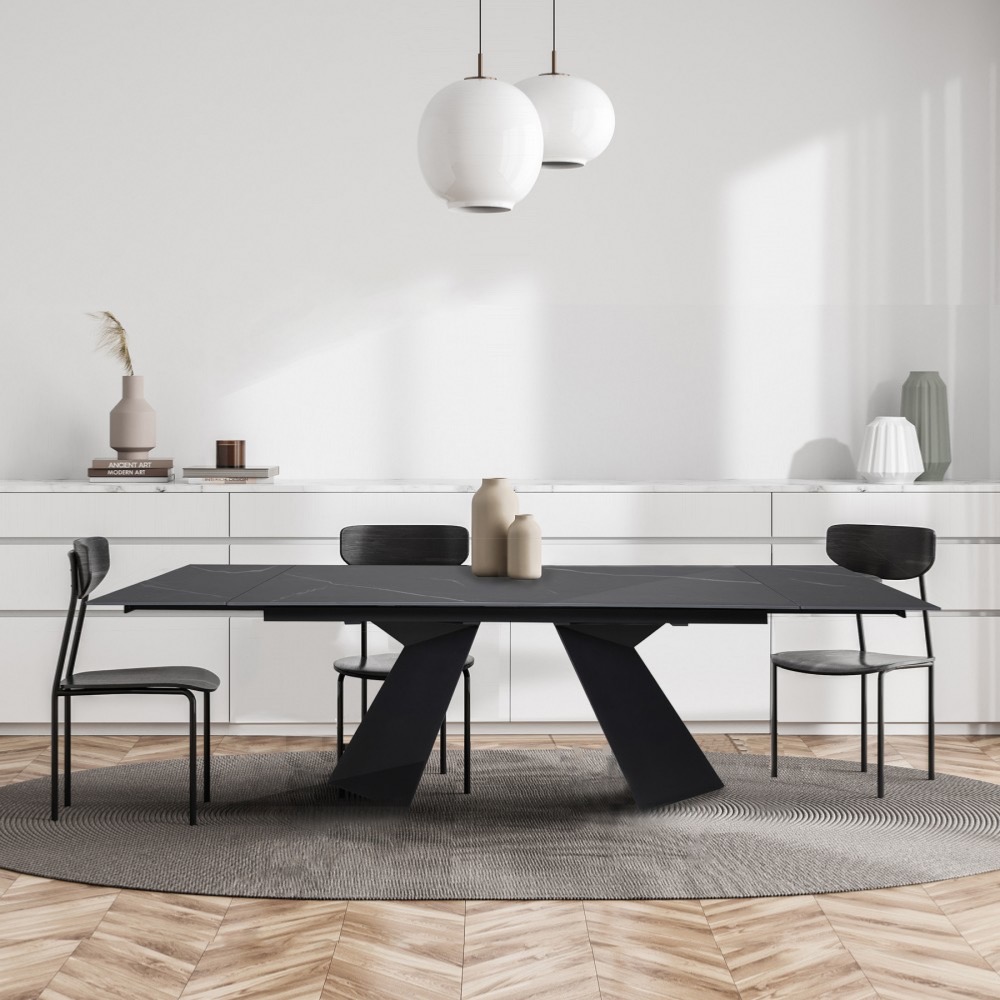 Table céramique extensible OLYMPE 160X90CM + 2 allonges de 40CM / effet marbre noir