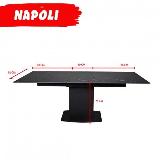 Table céramique extensible NAPOLI 160X90CM + 1 allonge de 40CM / effet marbre noir
