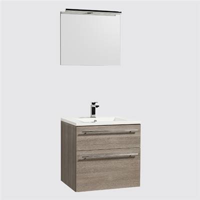 Ensemble meuble sous-vasque 60cm + plan vasque + miroir MAIA / Chêne clair grisé