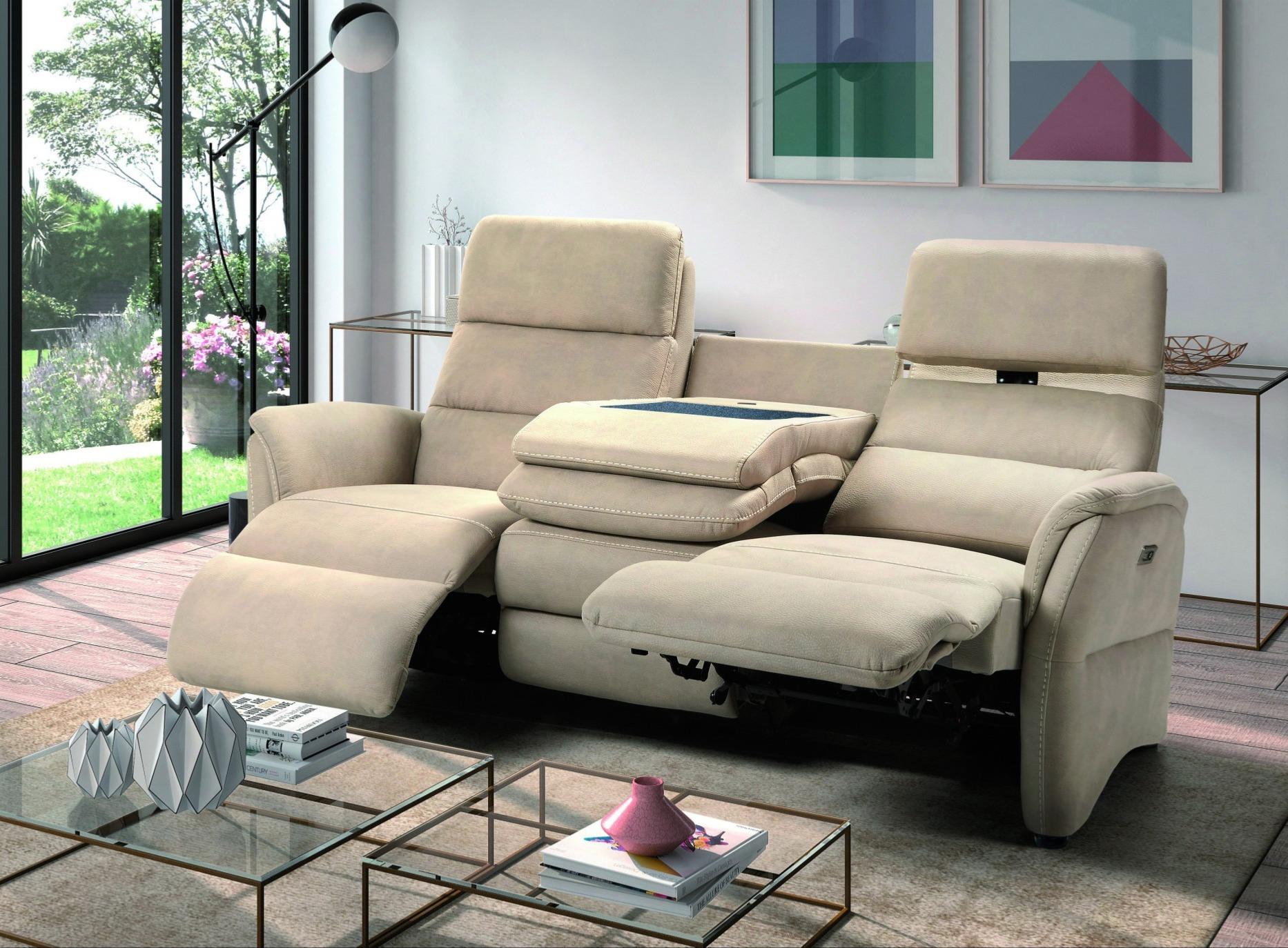 Canapé de relaxation en nubuck VENUS - manuel ou électrique - 2 couleurs -  3 places