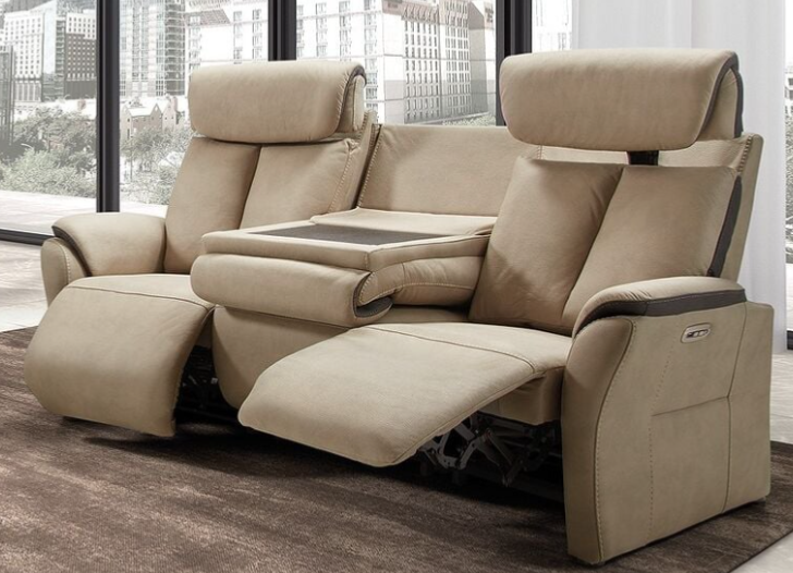 Canapé relaxation électrique en nubuck beige KONDORT - 3 places