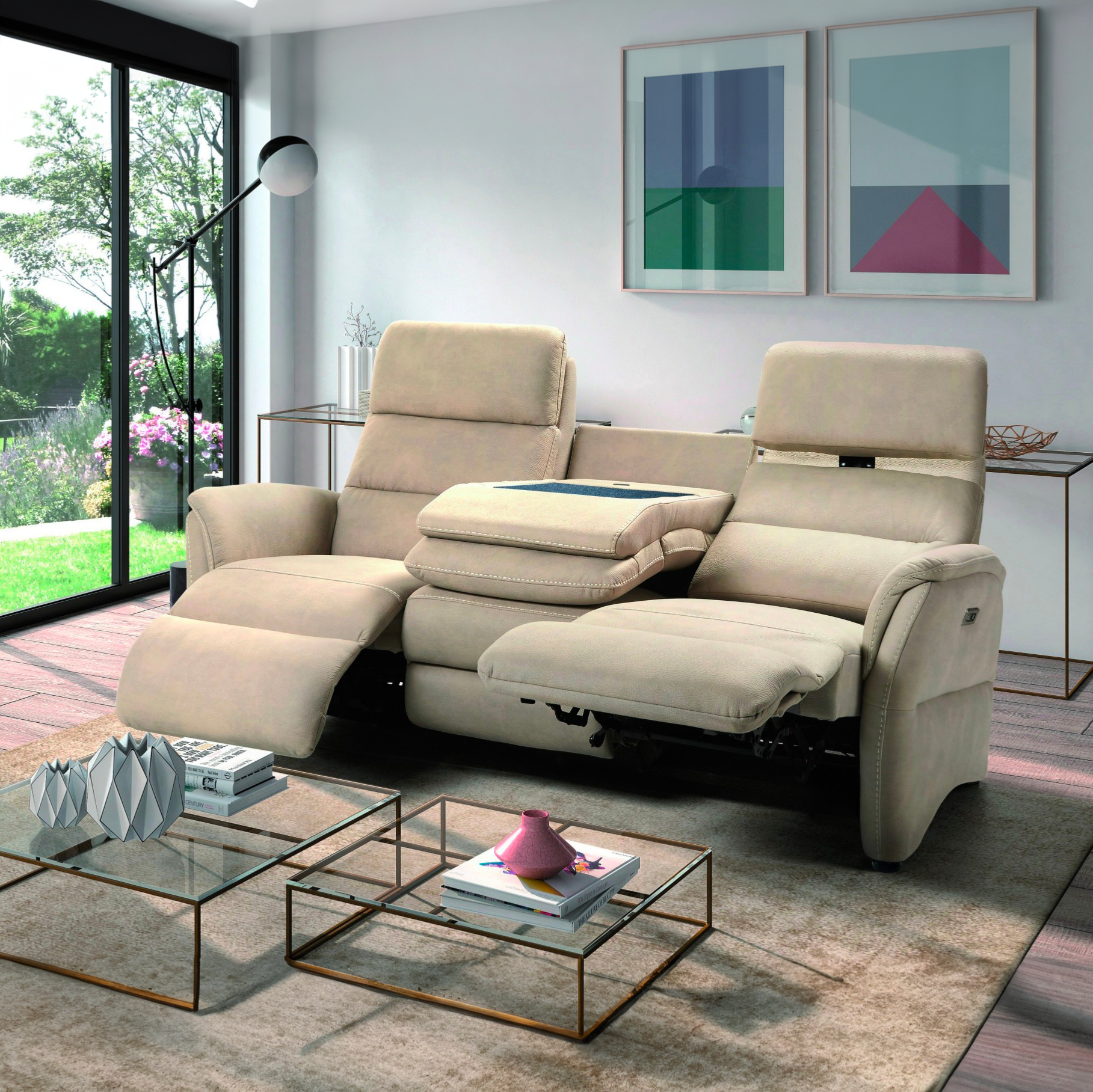 Canapé de relaxation en nubuck VENUS- manuel ou électrique - 2 couleurs - 2 places