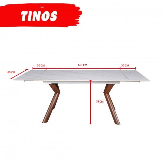 Table céramique extensible TINOS 140X80CM + 2 allongés de 30CM / effet marbre blanc