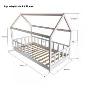 Lit cabane KIWI 90X200 + 1 sommier+ barrière/blanc