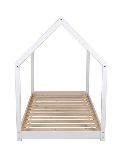 Lit cabane PANDA 90x190 + 1 sommier + barrière /Blanc