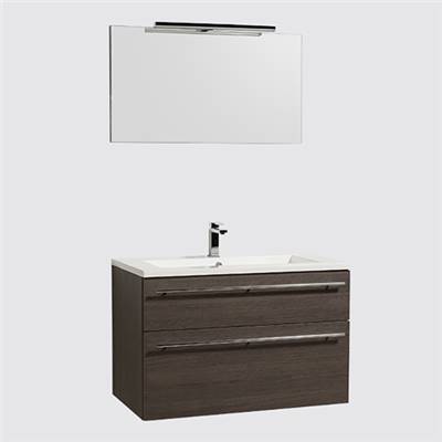 Ensemble meuble sous-vasque 90cm + plan vasque + miroir MAIA / Chêne fumé