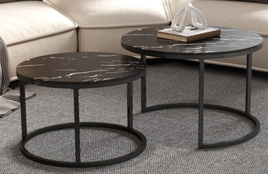 Lot de 2 tables basses BURTON marbre noir