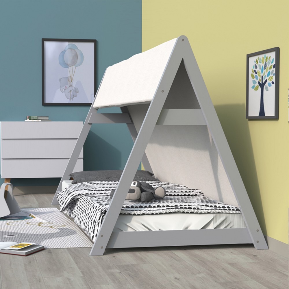 Lit cabane TIPI 90x190 + 1 toile + 1 sommier / Gris