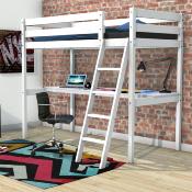 Lit mezzanine ASPEN 90x190 + 1 sommier + bureau / BLANC