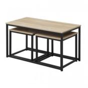 lot de 3 tables basses gigognes CALVI /chêne blanchi et piètement métal noir