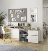 Bureau d'angle blanc et bois modulable MODULA