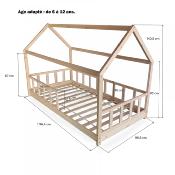 Lit cabane KIWI 90X190 + 1 sommier+ barrière/naturel