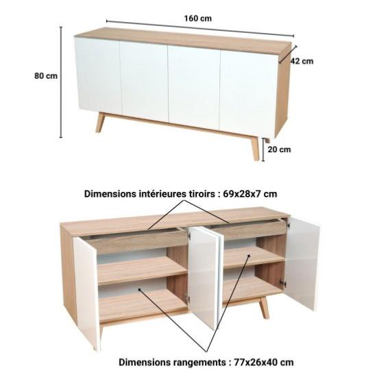 Meuble de rangement HOME 4 portes / Blanc et Chêne Blanchi