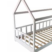 Lit cabane KIWI 90X200 + 1 sommier+ barrière/blanc