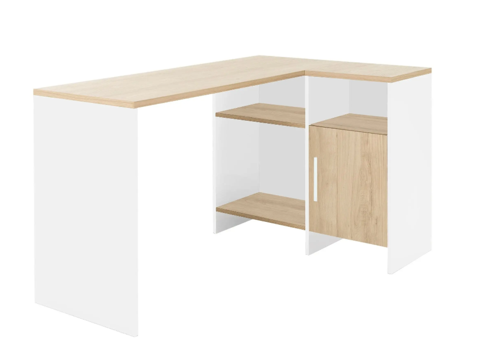 Bureau d'angle blanc et bois NEWCASTEL