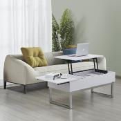 table basse plateau relevable FLOW 110X55CM /Blanc et métal CHROMÉ