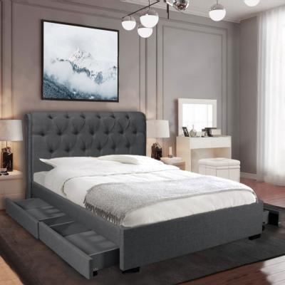 Lit CHELSEA 160x200 + 4 tiroirs + sommier / Gris foncé