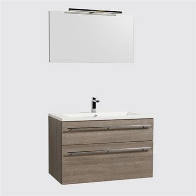 Ensemble meuble sous-vasque 90cm + plan vasque + miroir MAIA / Chêne clair grisé