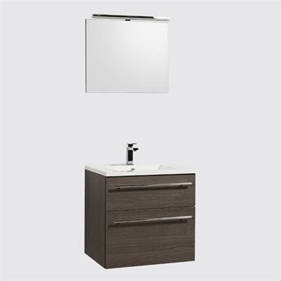 Ensemble meuble sous-vasque 60cm + plan vasque + miroir MAIA / Chêne fumé